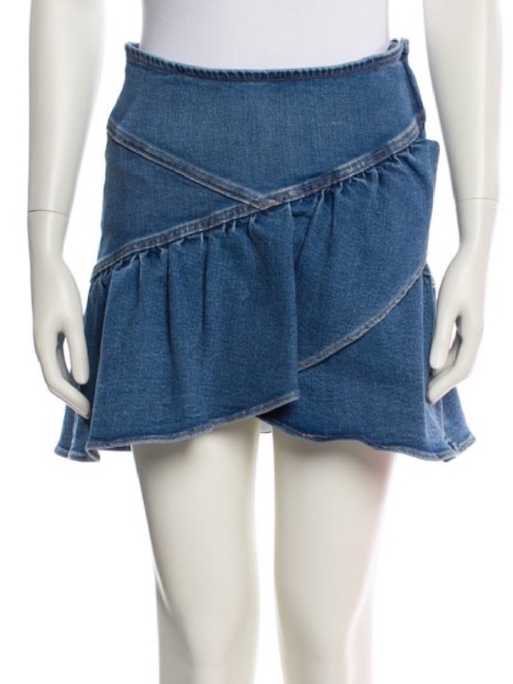 MOTHER Blue Ruffle Denim Mini Skirt